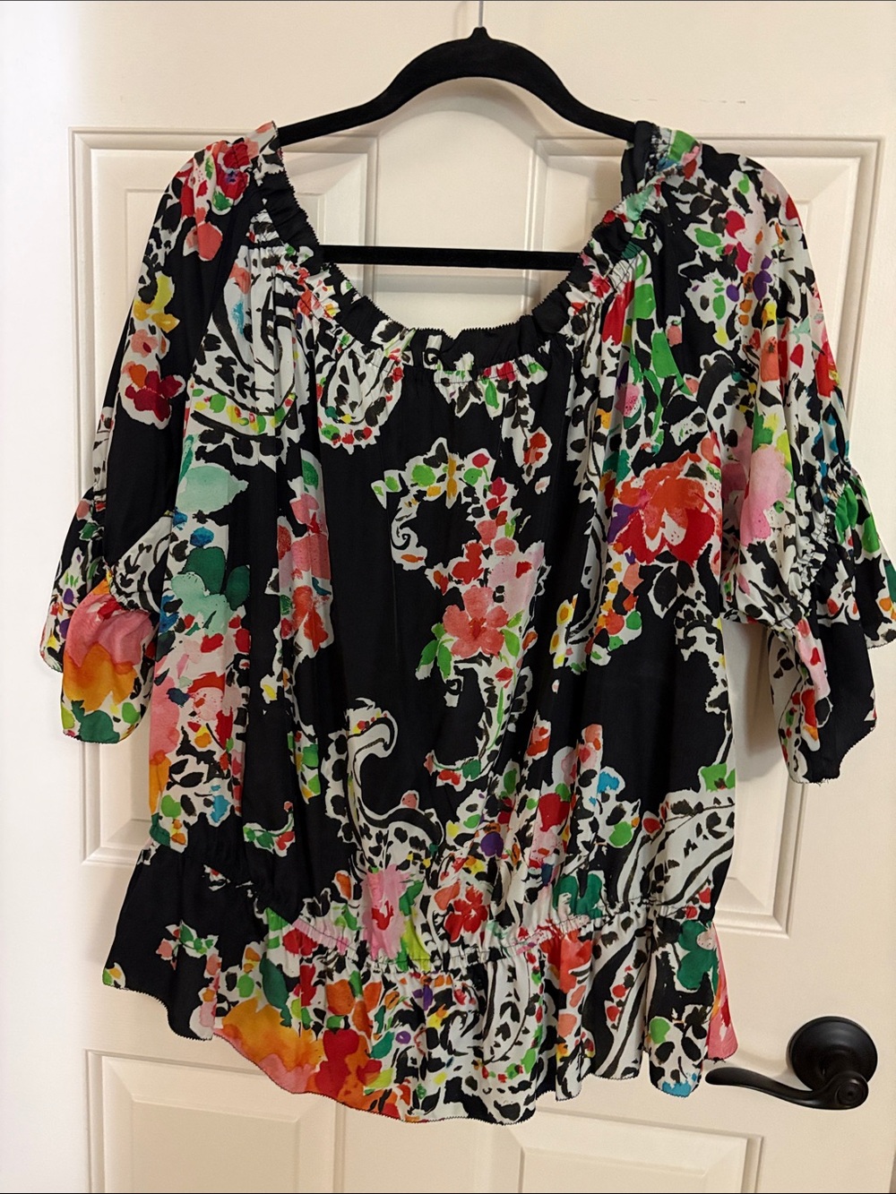 Lauren Ralph Lauren Black Off-Shoulder Floral Print Top